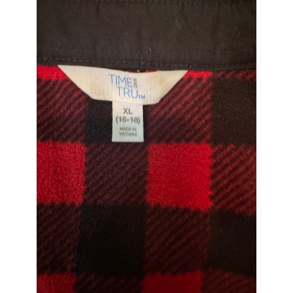 Time and Tru Gorpcore Womens XL Red Black Buffalo Plaid Fleece Shirt Jacket - Picture 6 of 6